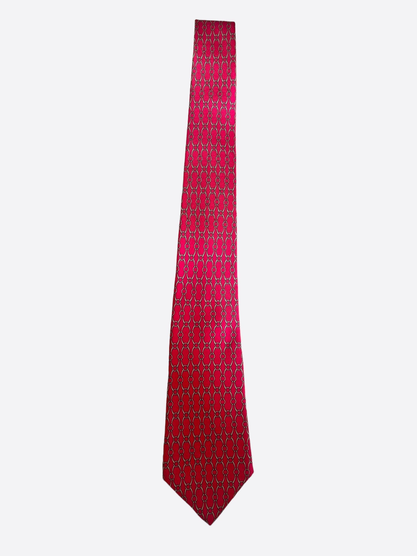 Hermes Red & Gold Chain Patterned Silk Tie