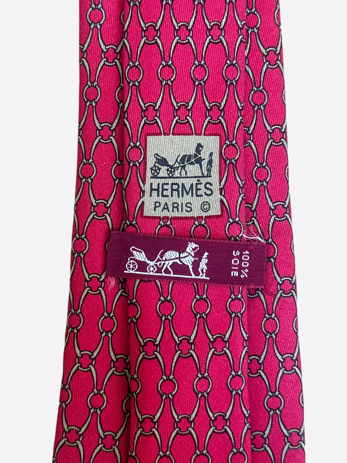 Hermes Red & Gold Chain Patterned Silk Tie