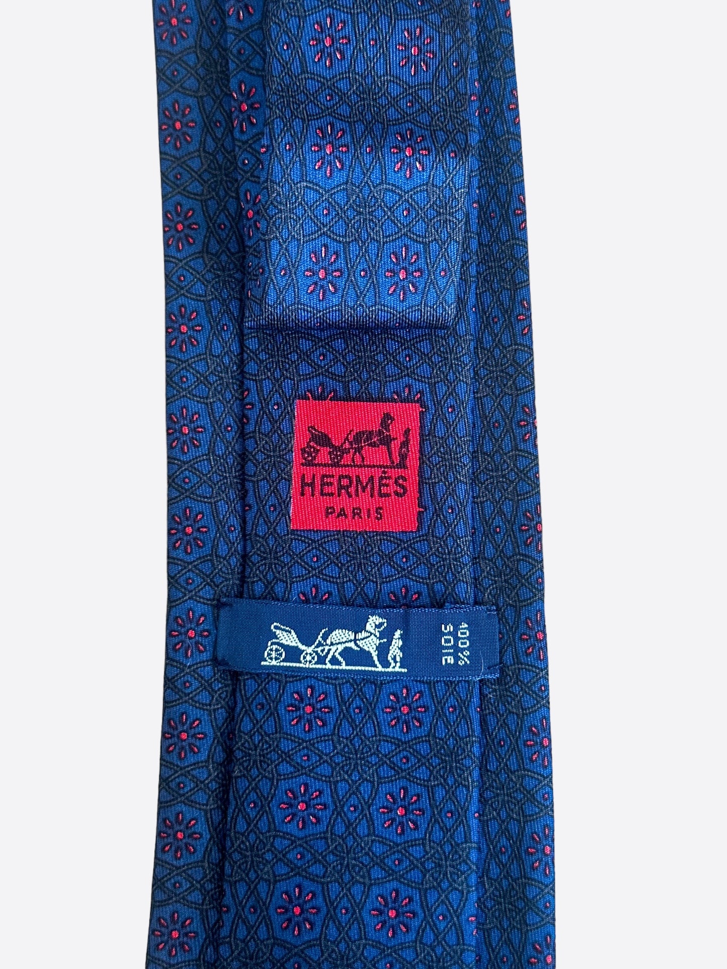 Hermes Blue & Red Patterned Silk Tie