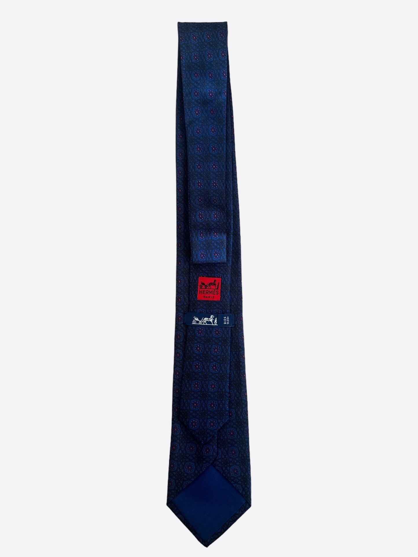 Hermes Blue & Red Patterned Silk Tie