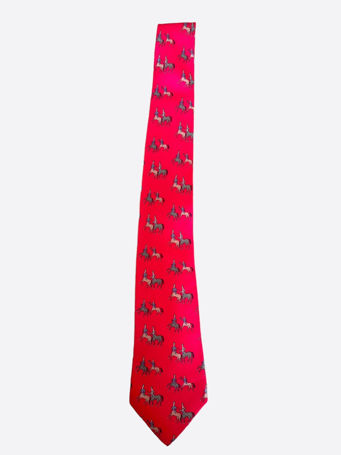 Hermes Red Centaur Patterned Silk Tie