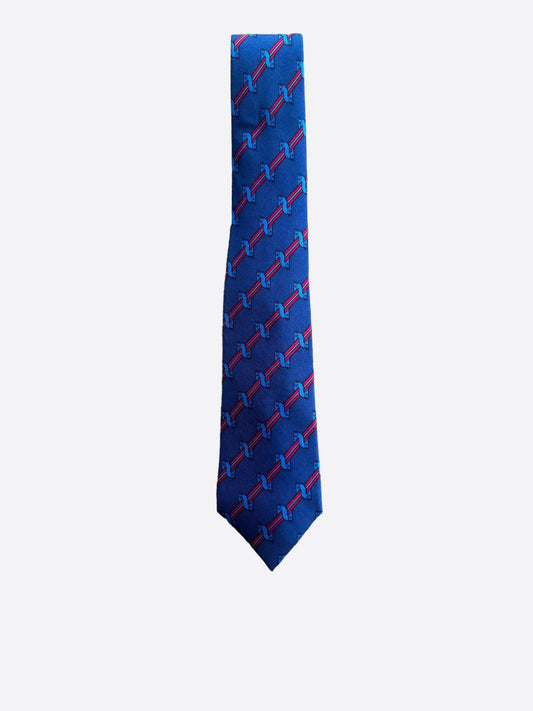 Hermes Blue & Red Patterned Silk Tie