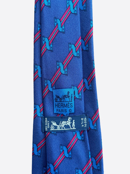 Hermes Blue & Red Patterned Silk Tie