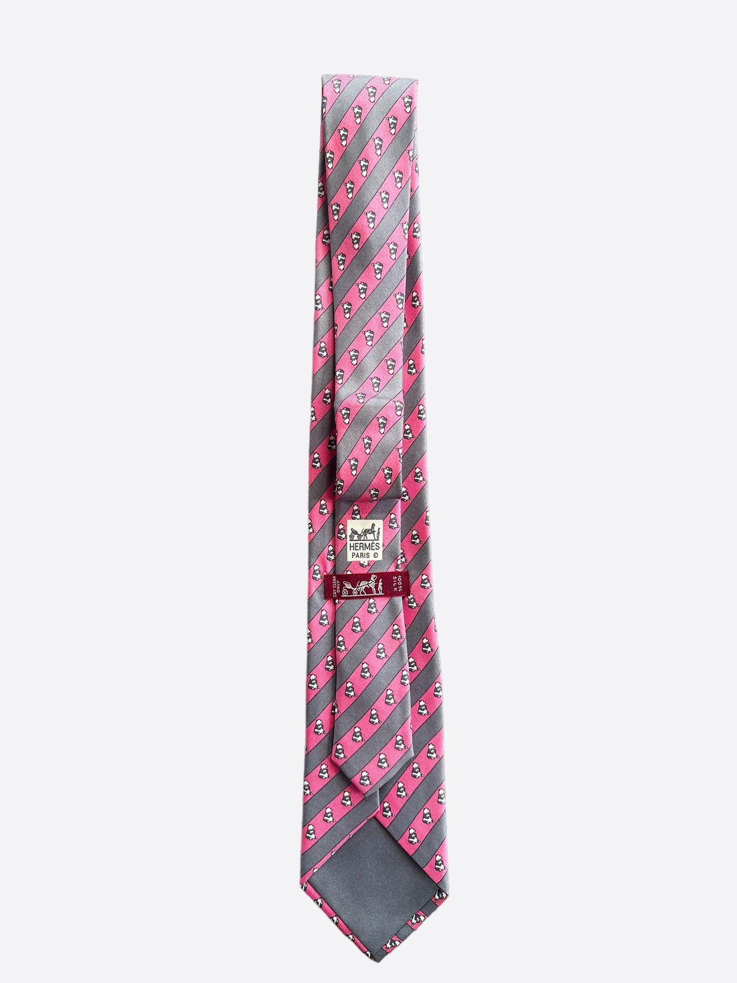 Hermes Pink & Grey Patterned Silk Tie