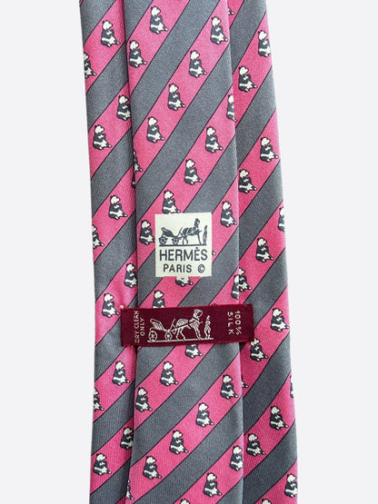 Hermes Pink & Grey Patterned Silk Tie