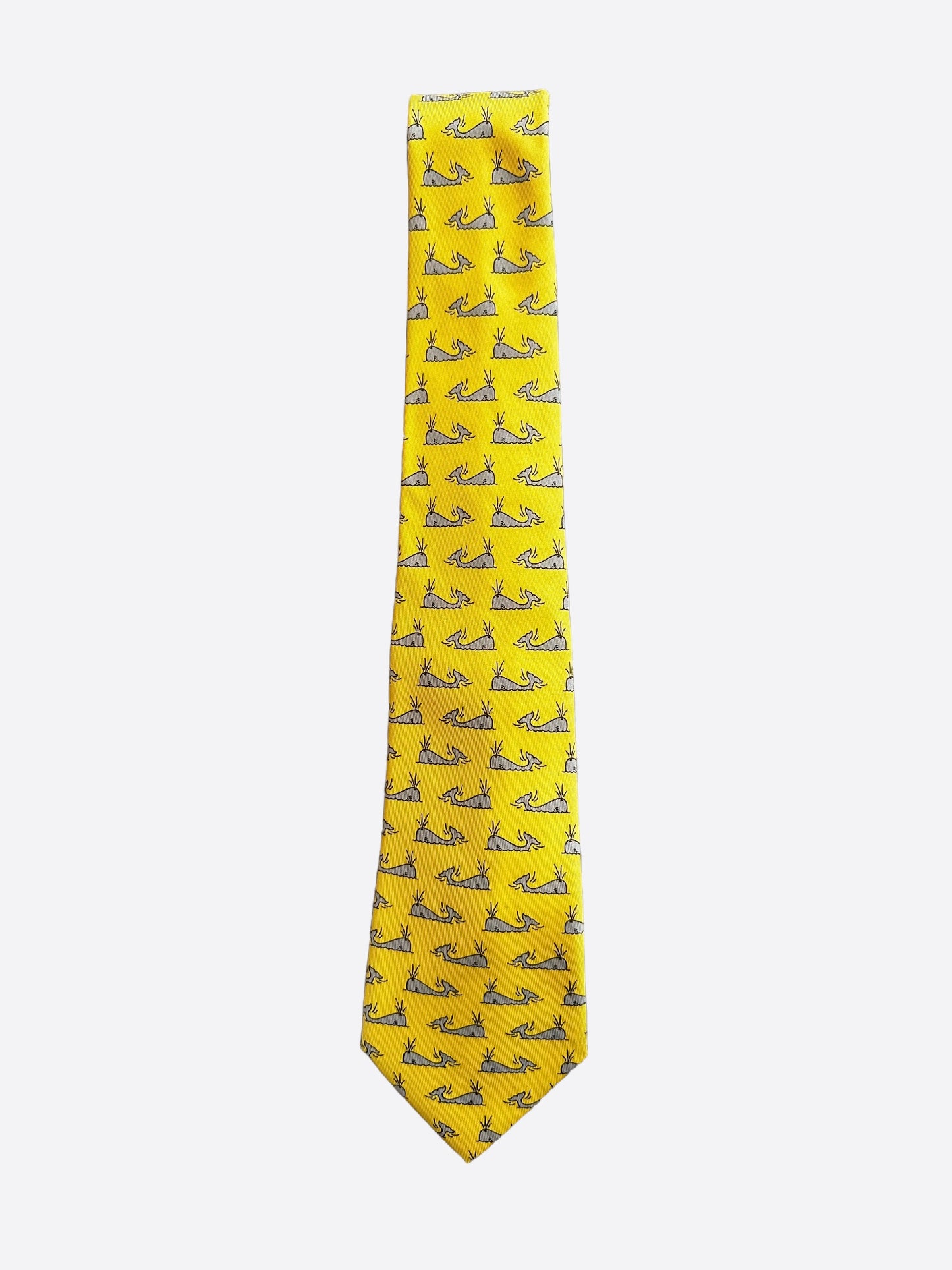 Hermes Yellow Whale Patterned Silk Tie