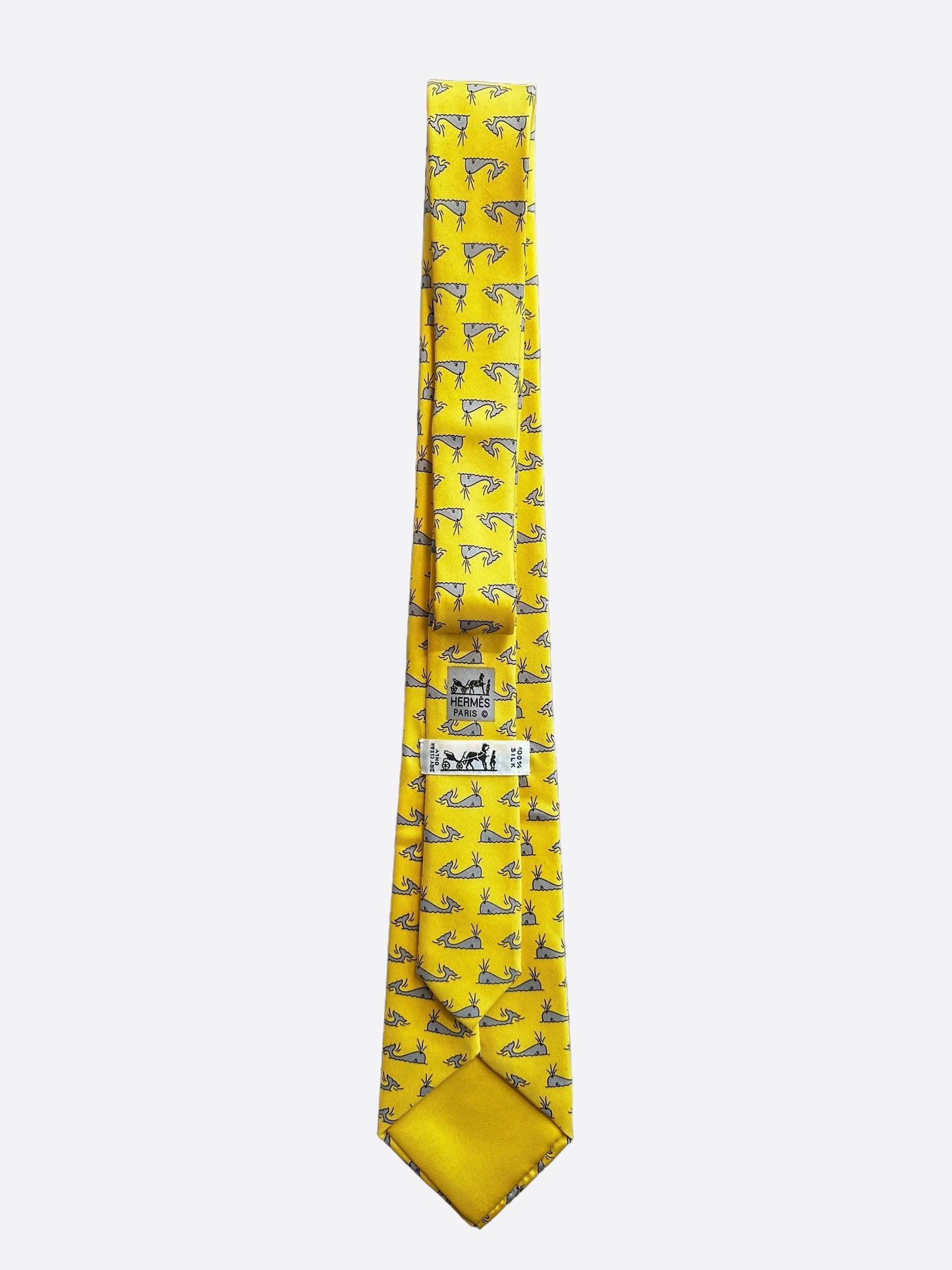 Hermes Yellow Whale Patterned Silk Tie