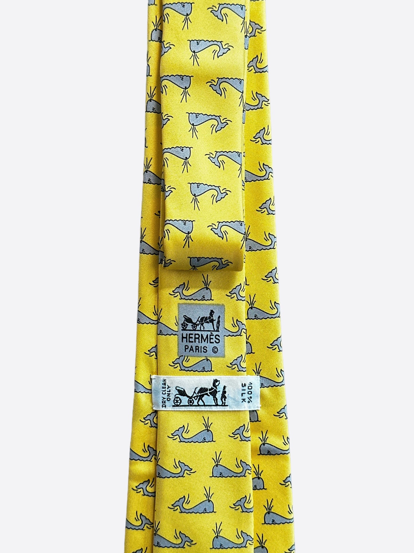 Hermes Yellow Whale Patterned Silk Tie