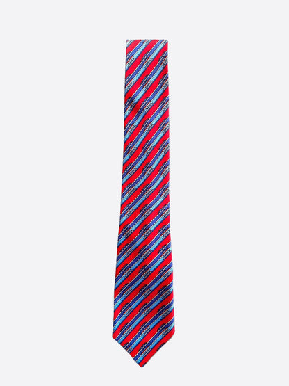 Hermes Red & Blue Patterned Silk Tie