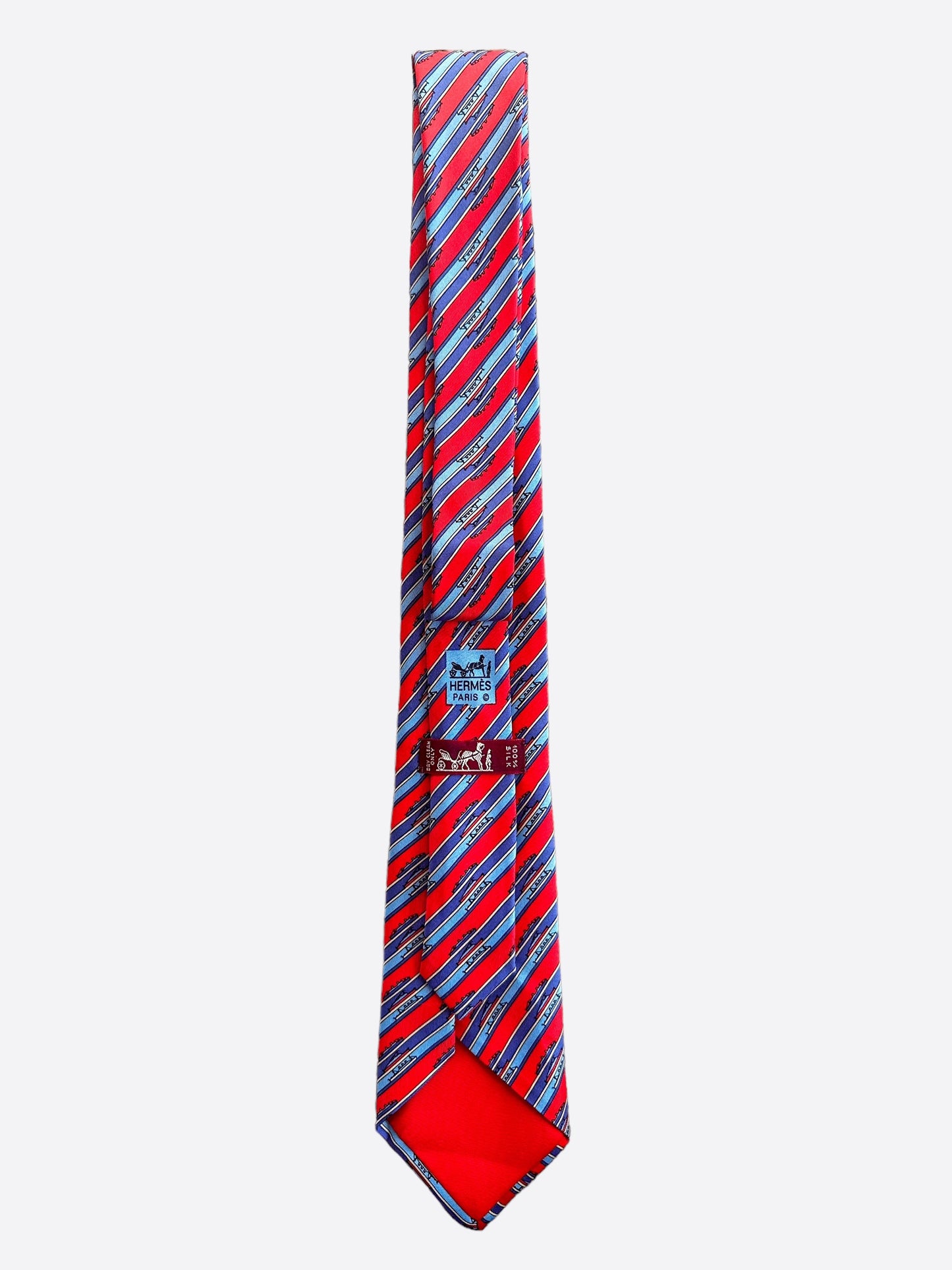 Hermes Red & Blue Patterned Silk Tie