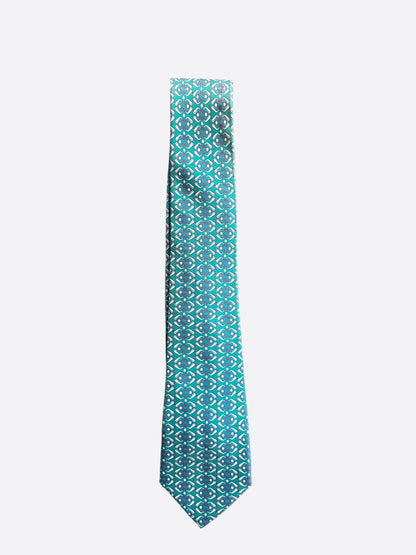 Hermes Turquoise Golf Club Patterned Silk Tie