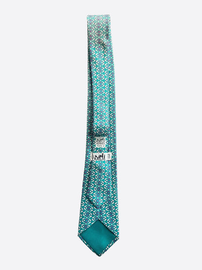 Hermes Turquoise Golf Club Patterned Silk Tie