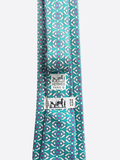 Hermes Turquoise Golf Club Patterned Silk Tie