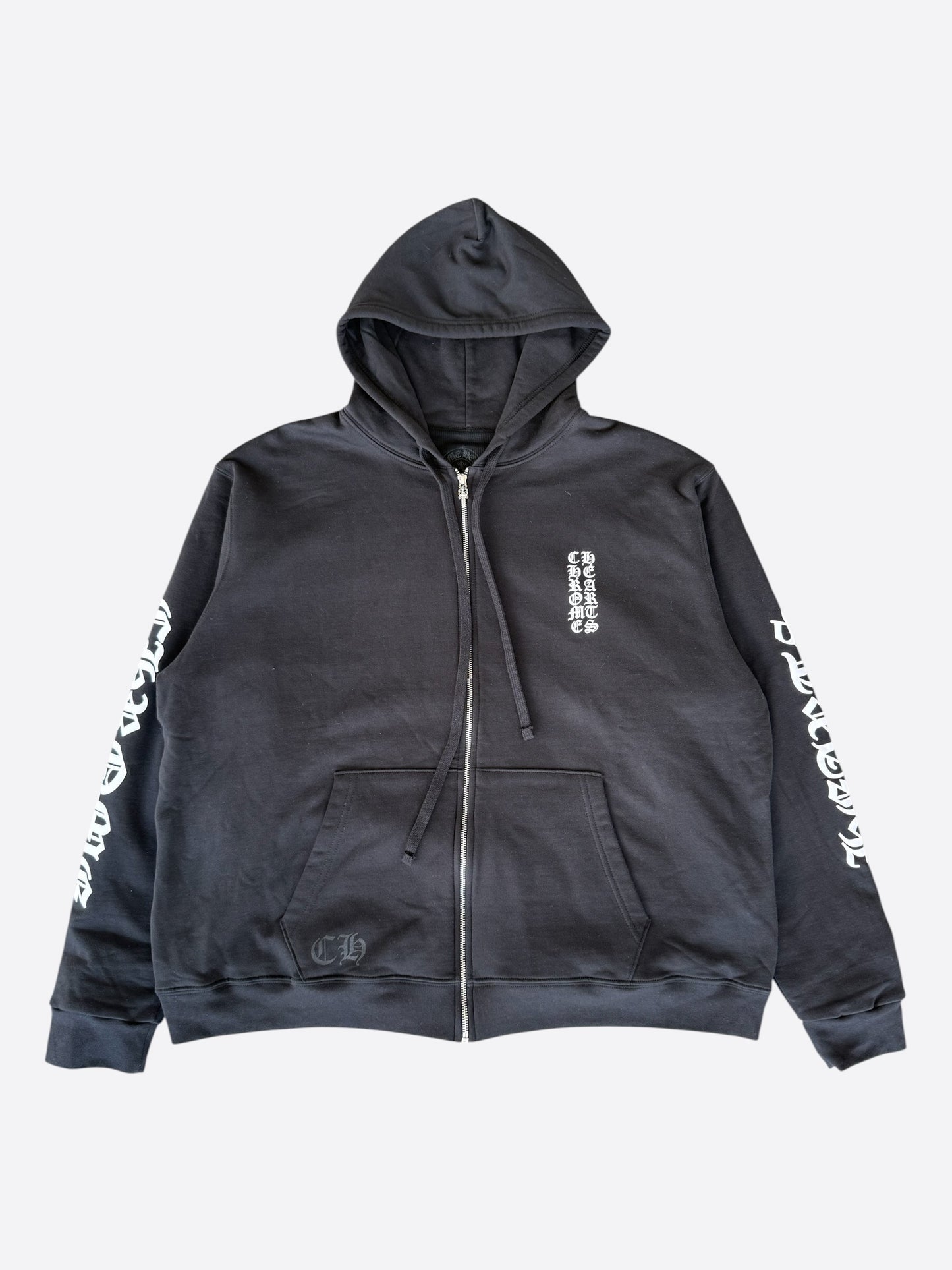 Chrome Hearts Black & White Script Logo Thermal Zip Up Hoodie