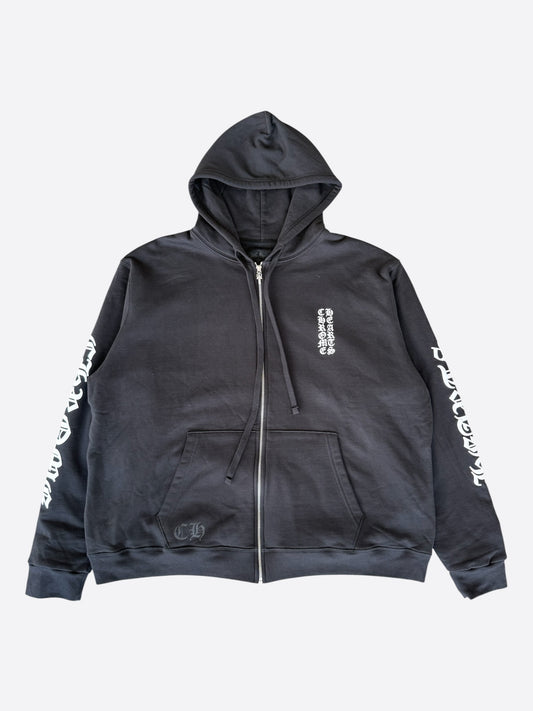 Chrome Hearts Black & White Script Logo Thermal Zip Up Hoodie