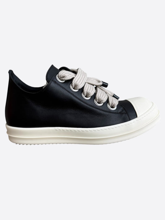 Rick Owens Black Leather Jumbo Lace Low Top Sneakers