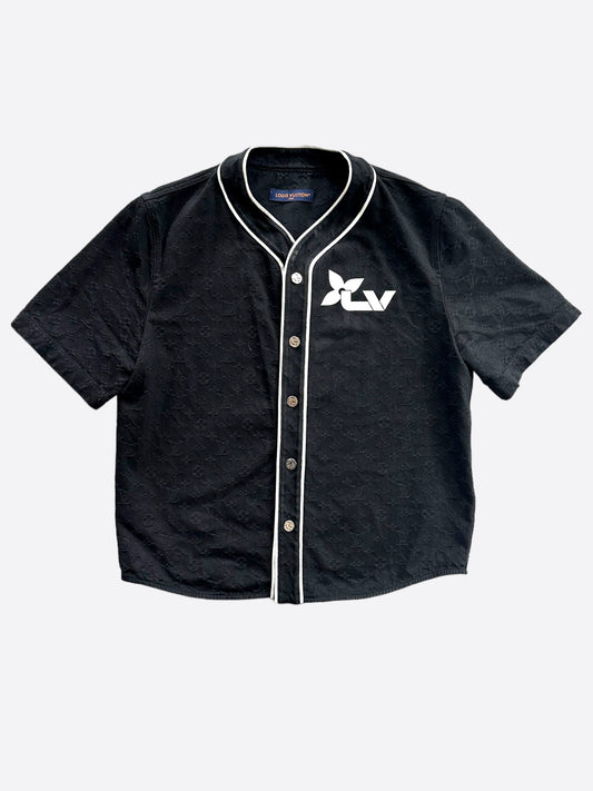 Louis Vuitton Black Monogram Denim Baseball Shirt