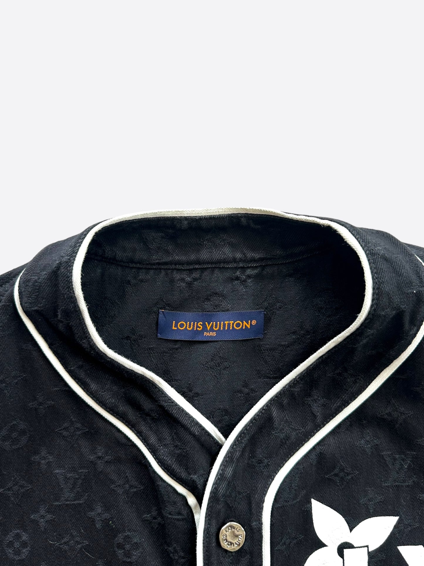 Louis Vuitton Black Monogram Denim Baseball Shirt