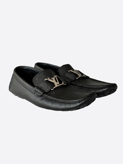 Louis Vuitton Black & Silver Logo Monte Carlo Loafers