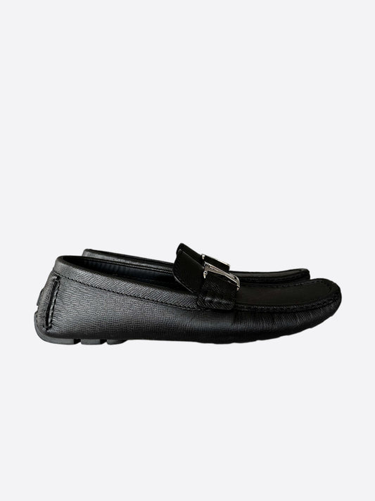 Louis Vuitton Black & Silver Logo Monte Carlo Loafers