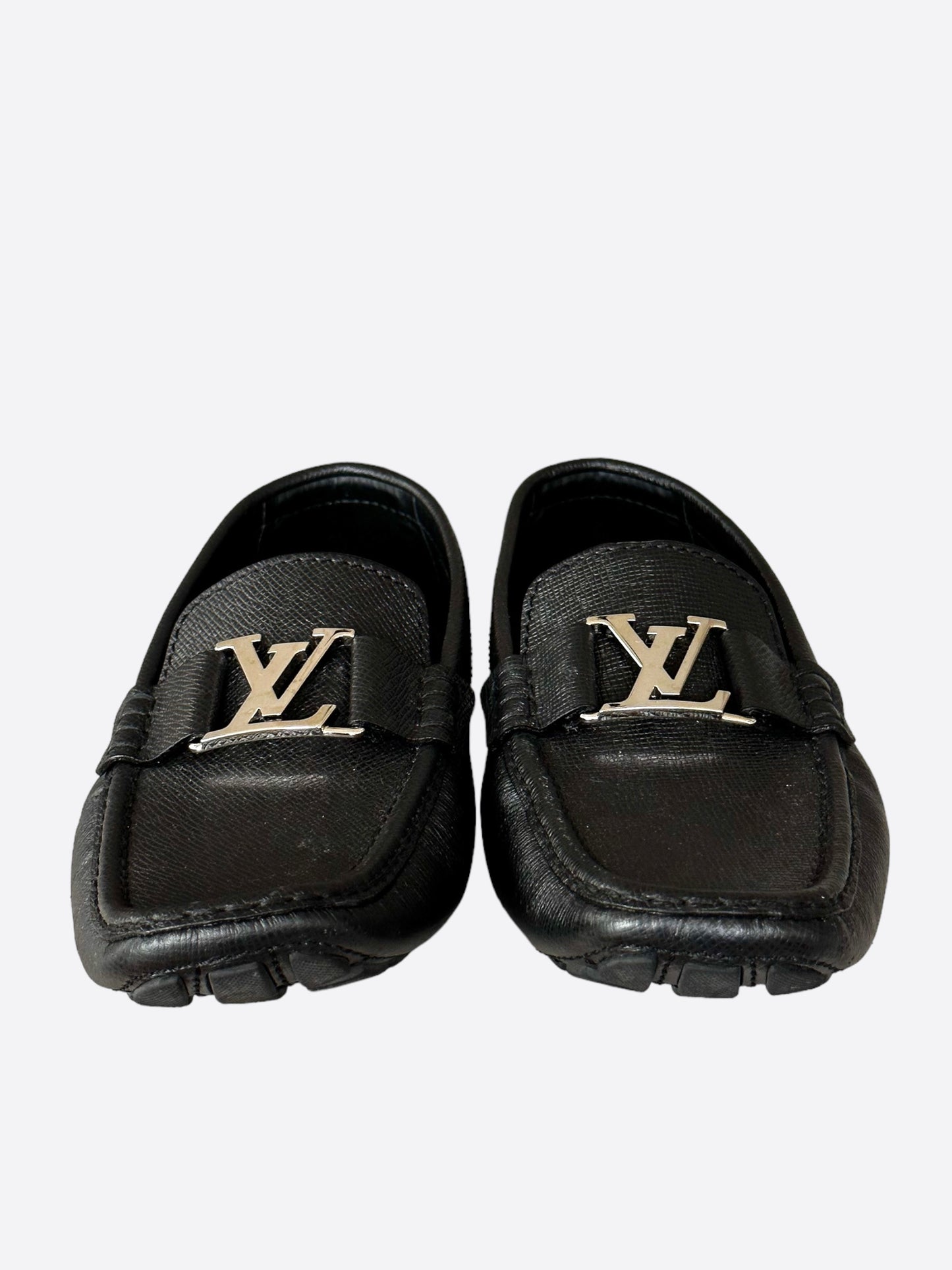 Louis Vuitton Black & Silver Logo Monte Carlo Loafers