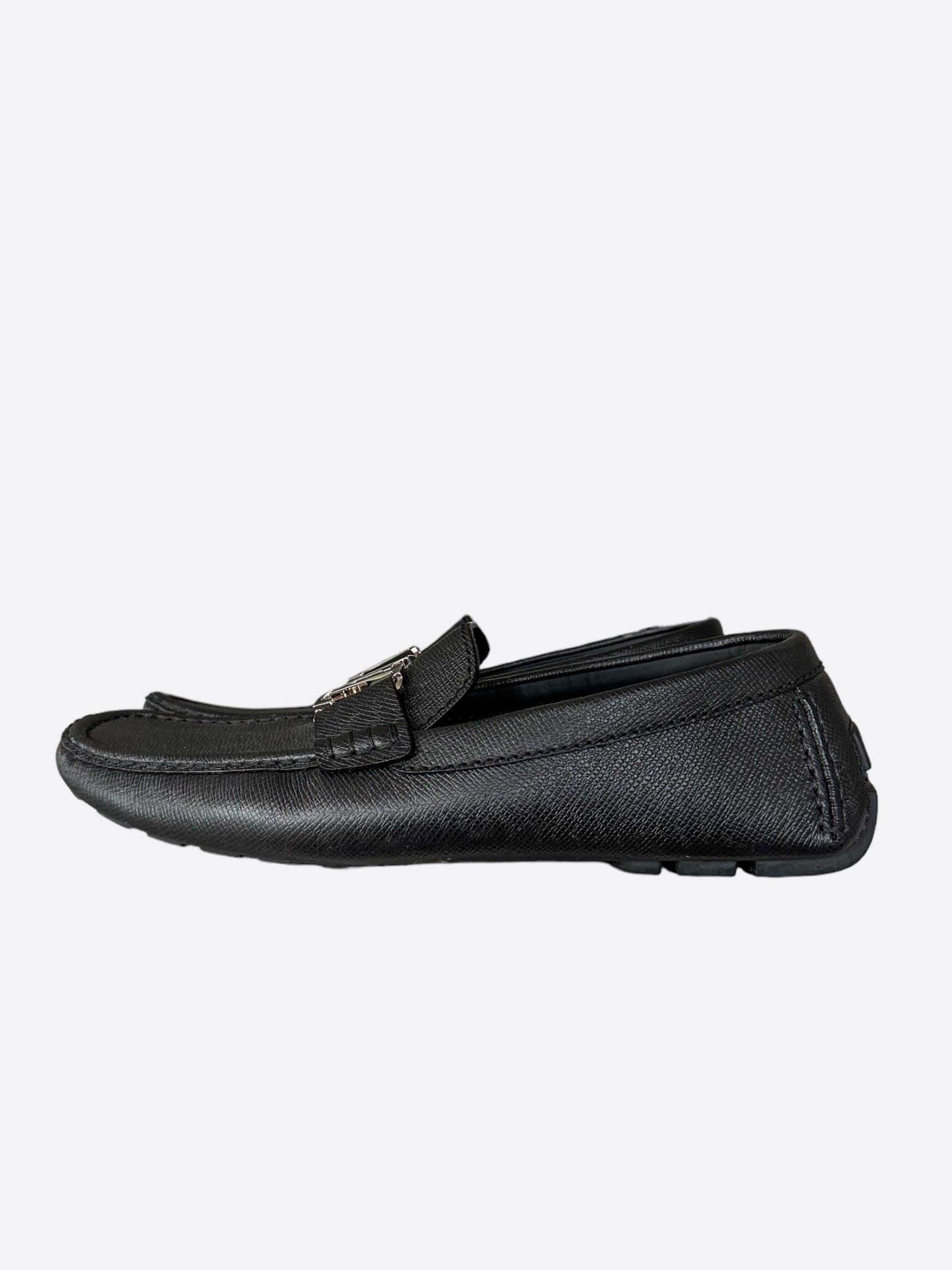 Louis Vuitton Black & Silver Logo Monte Carlo Loafers