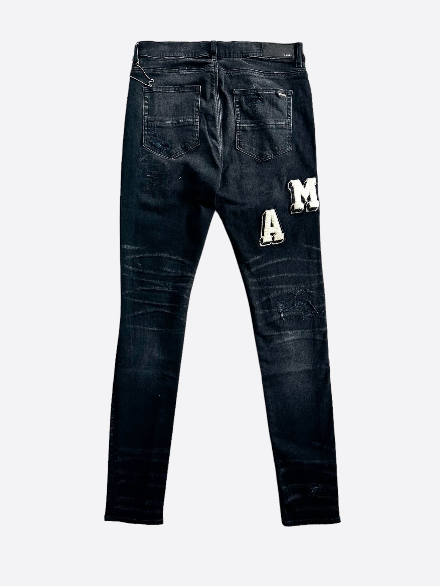 Amiri Faded Black & White Varsity Applique Distressed Jeans