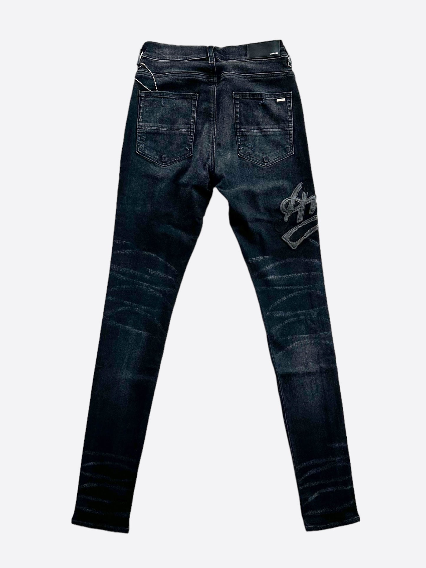 Amiri Aged Black Varsity Applique Logo Jeans