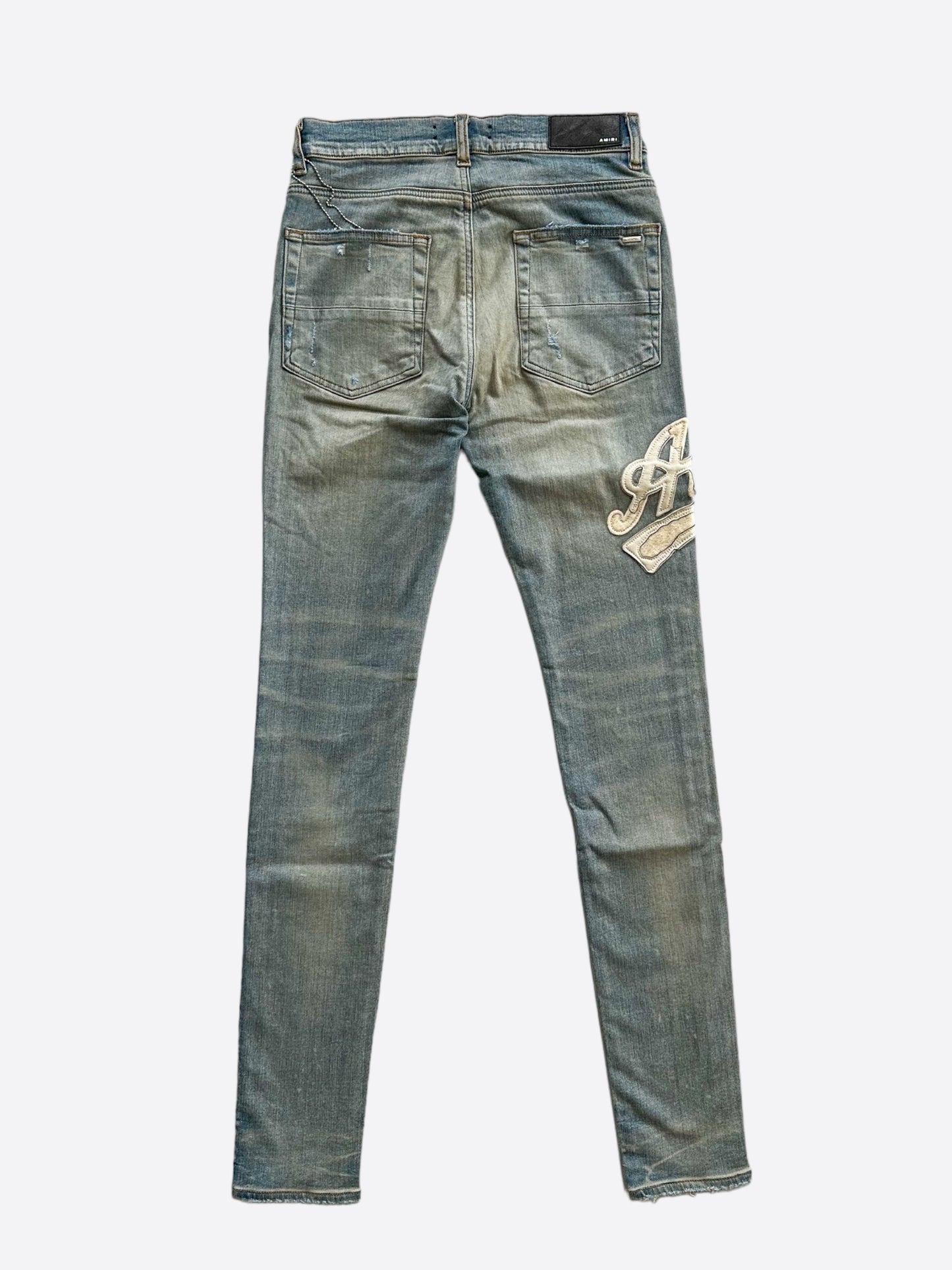 Amiri Clay Indigo Varsity Applique Logo Jeans