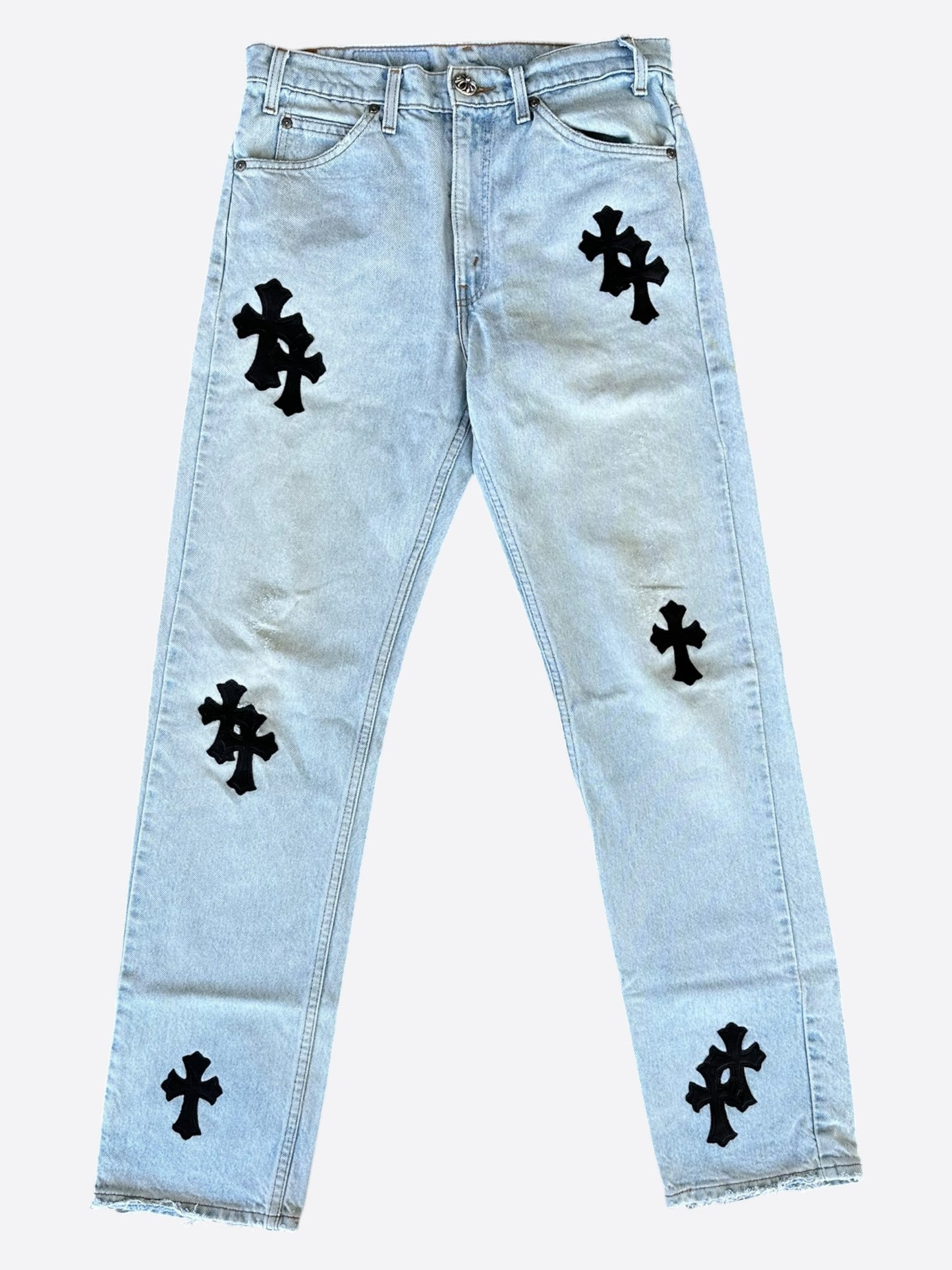 Chrome Hearts Levis Light Blue & Black Cross Patch Jeans