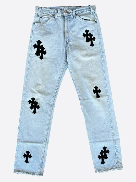 Chrome Hearts Levis Light Blue & Black Cross Patch Jeans