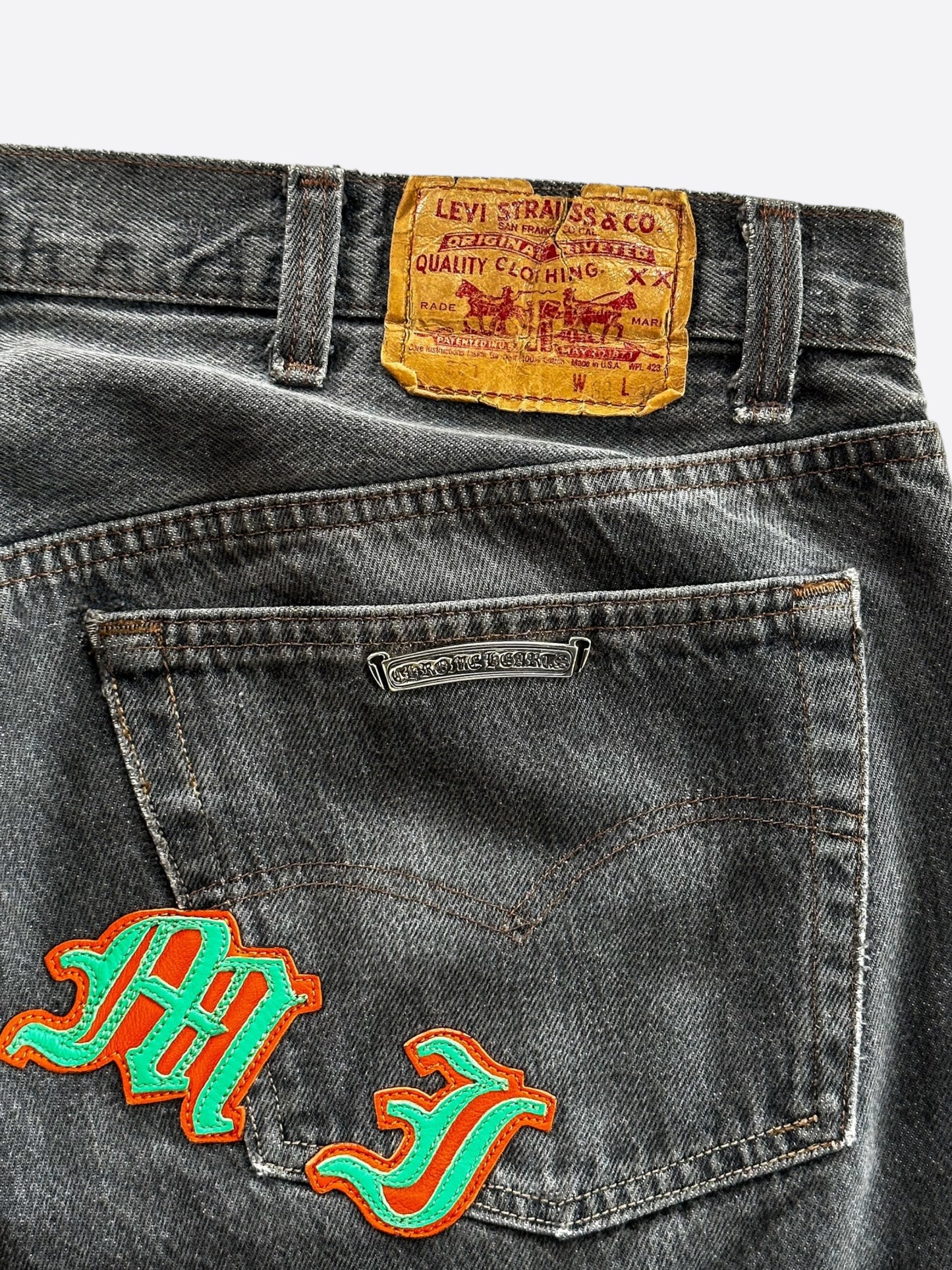 Chrome Hearts Levis Grey Green & Orange Miami Patch Jeans