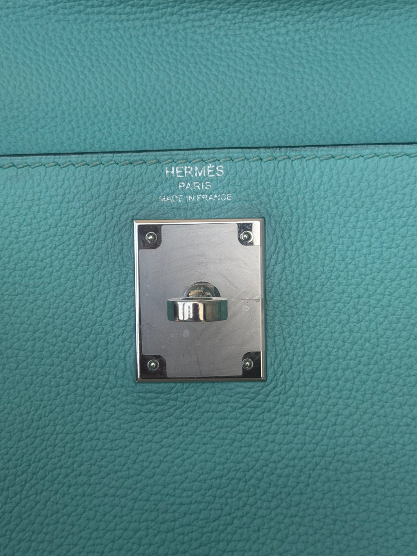 Hermes Bleu Atoll Togo & Palladium Hardware Kelly 28