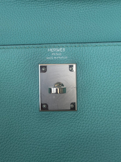 Hermes Bleu Atoll Togo & Palladium Hardware Kelly 28
