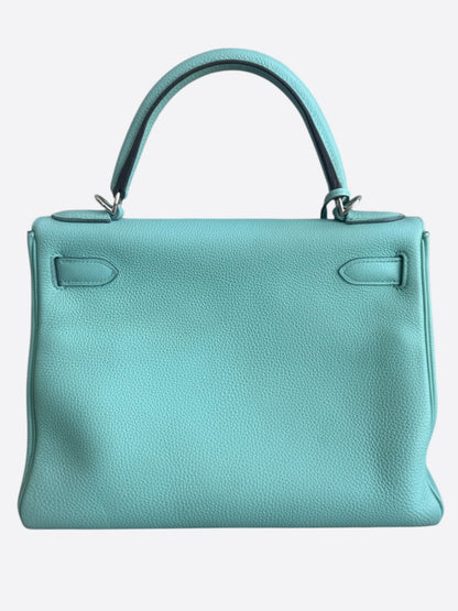 Hermes Bleu Atoll Togo & Palladium Hardware Kelly 28