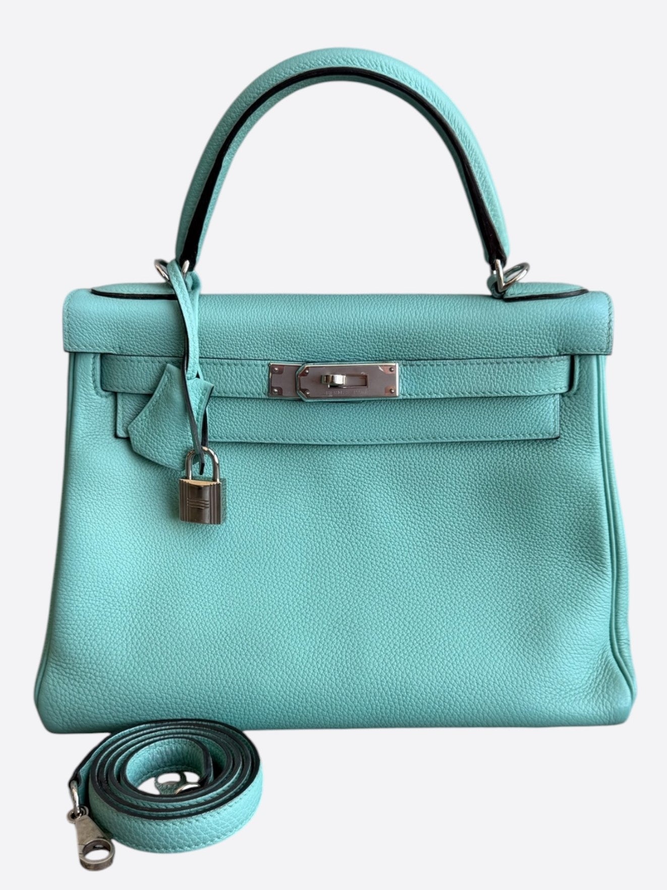 Hermes Bleu Atoll Togo & Palladium Hardware Kelly 28