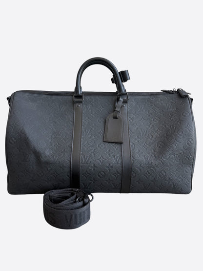 Louis Vuitton Black Taurillon Monogram Keepall 50