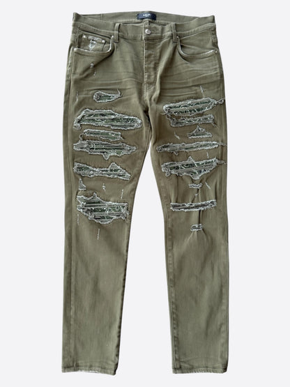 Amiri Olive & Green Bandana Patch Thrasher Jeans