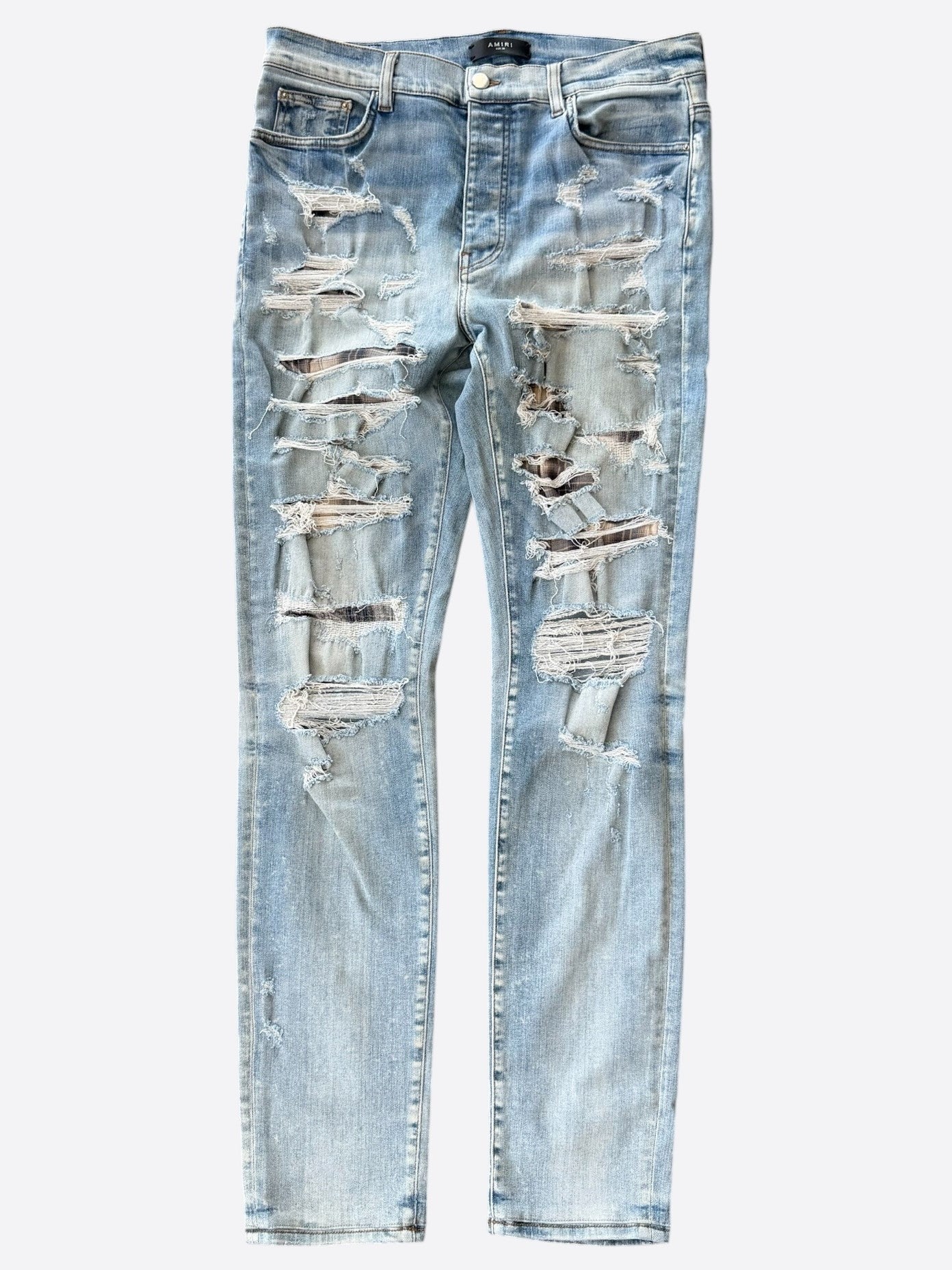 Amiri Clay Indigo & Brown Plaid Patch Thrasher Jeans