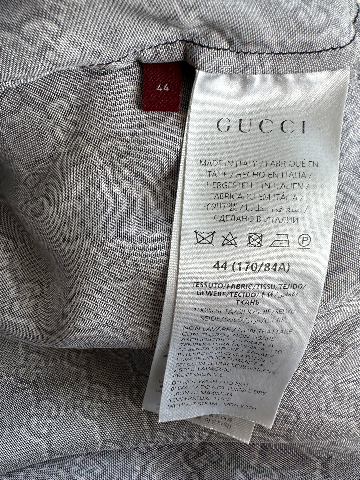 Gucci Grey, Black & White GG Monogram Silk Button Up Shirt