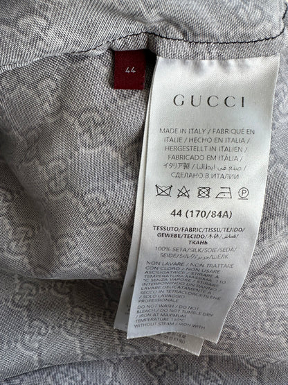 Gucci Grey, Black & White GG Monogram Silk Button Up Shirt