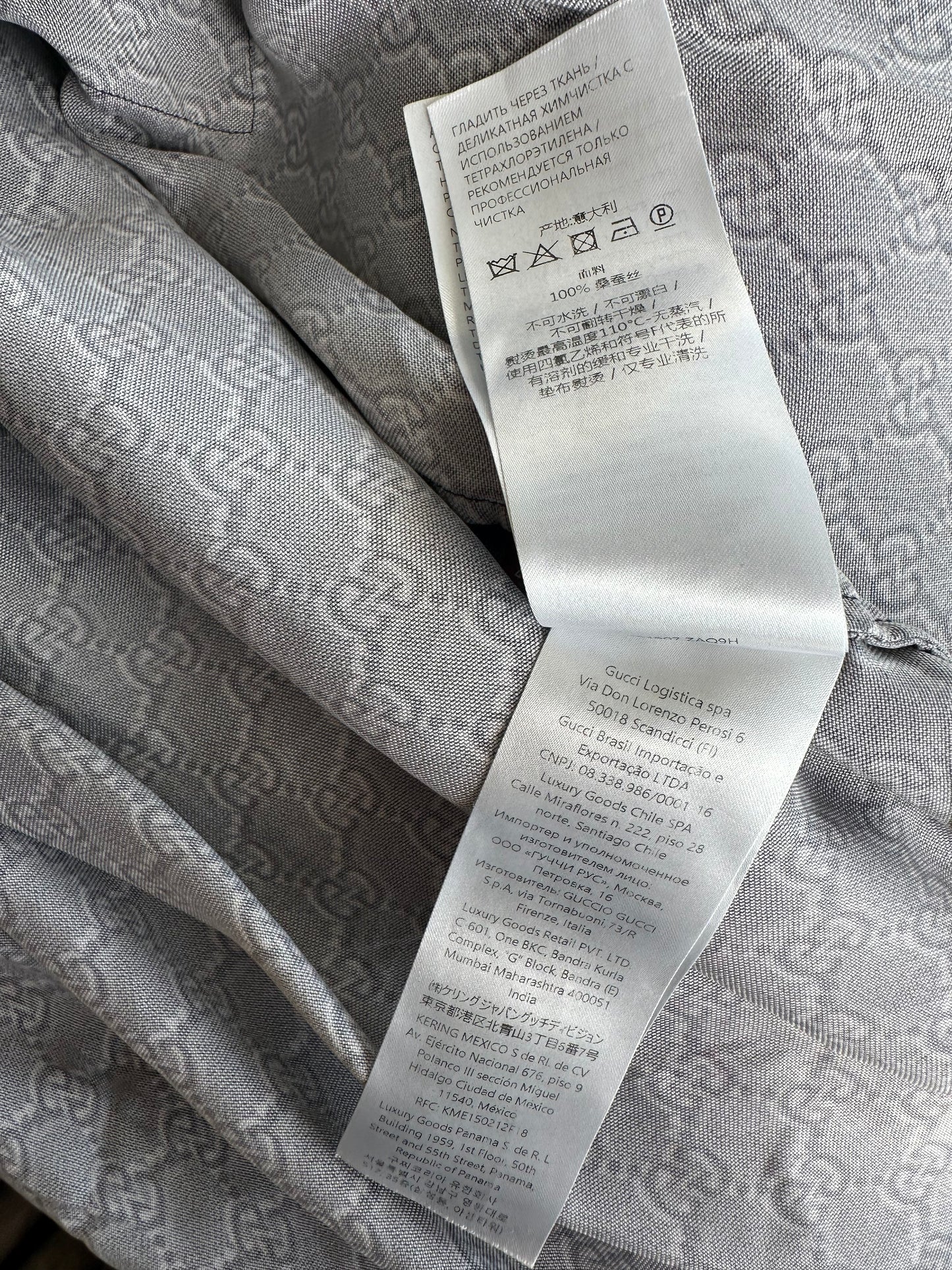 Gucci Grey, Black & White GG Monogram Silk Button Up Shirt