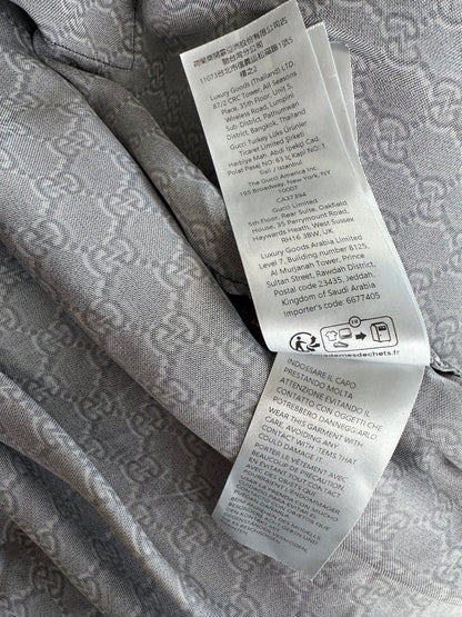 Gucci Grey, Black & White GG Monogram Silk Button Up Shirt