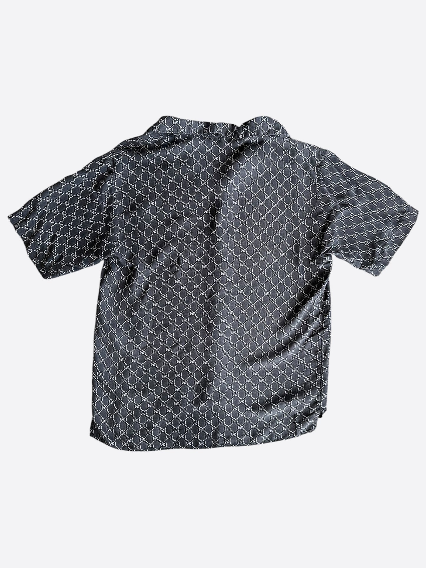 Gucci Grey, Black & White GG Monogram Silk Button Up Shirt