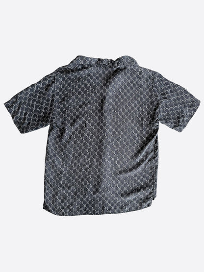Gucci Grey, Black & White GG Monogram Silk Button Up Shirt