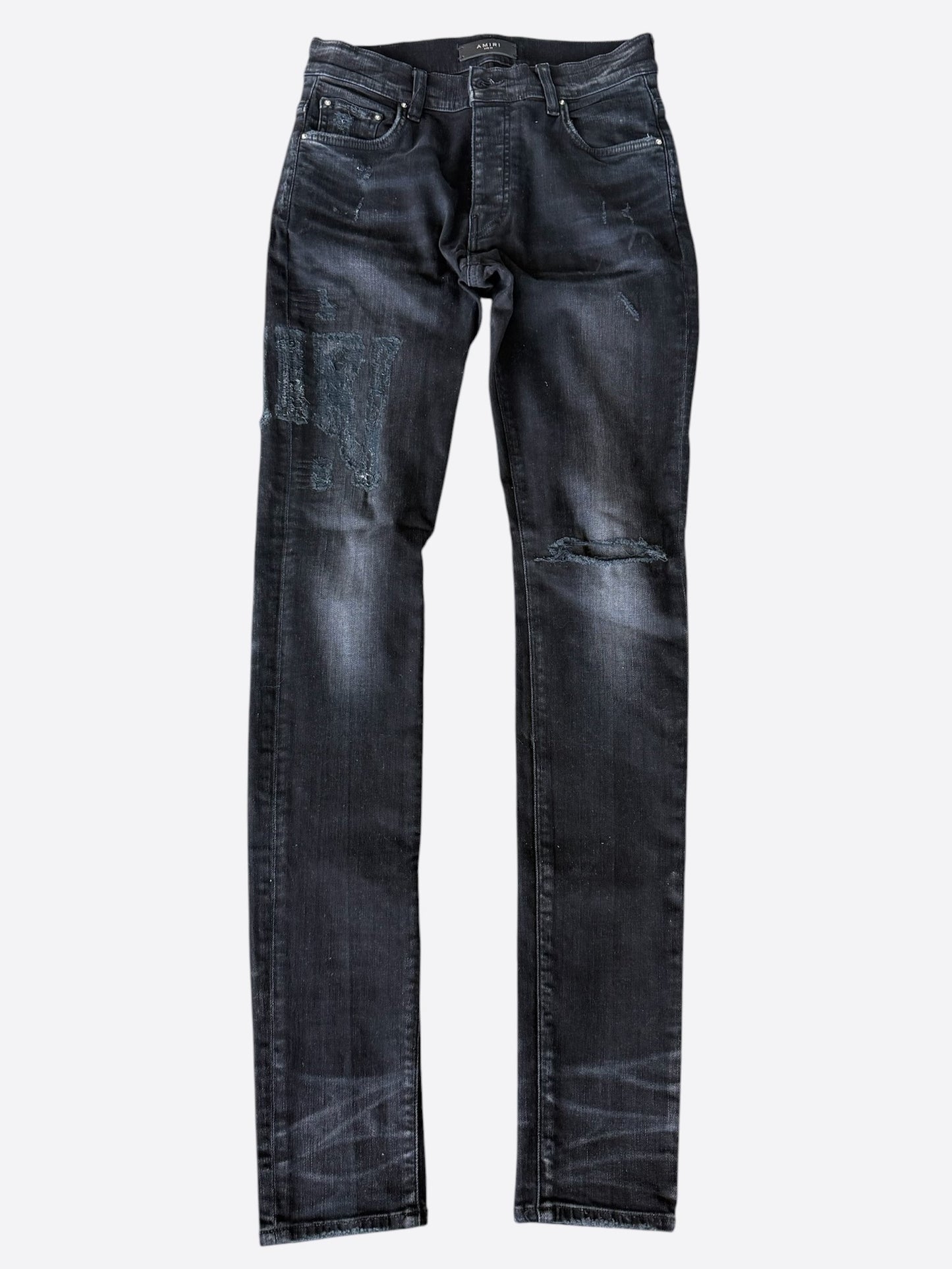 Amiri Aged Black Distressed Applique Logo Jeans
