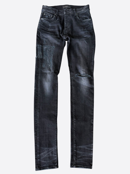 Amiri Aged Black Distressed Applique Logo Jeans