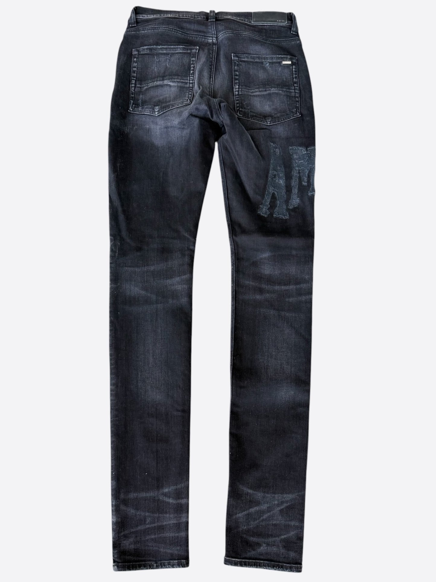 Amiri Aged Black Distressed Applique Logo Jeans