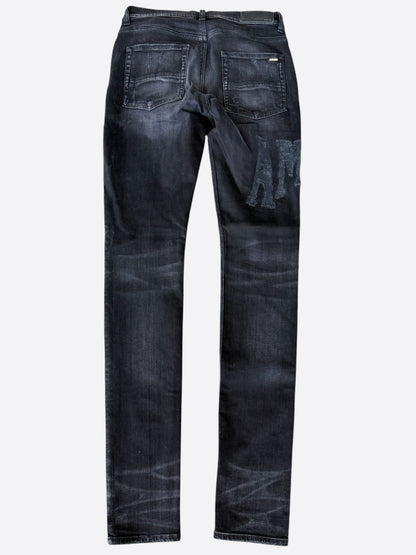 Amiri Aged Black Distressed Applique Logo Jeans