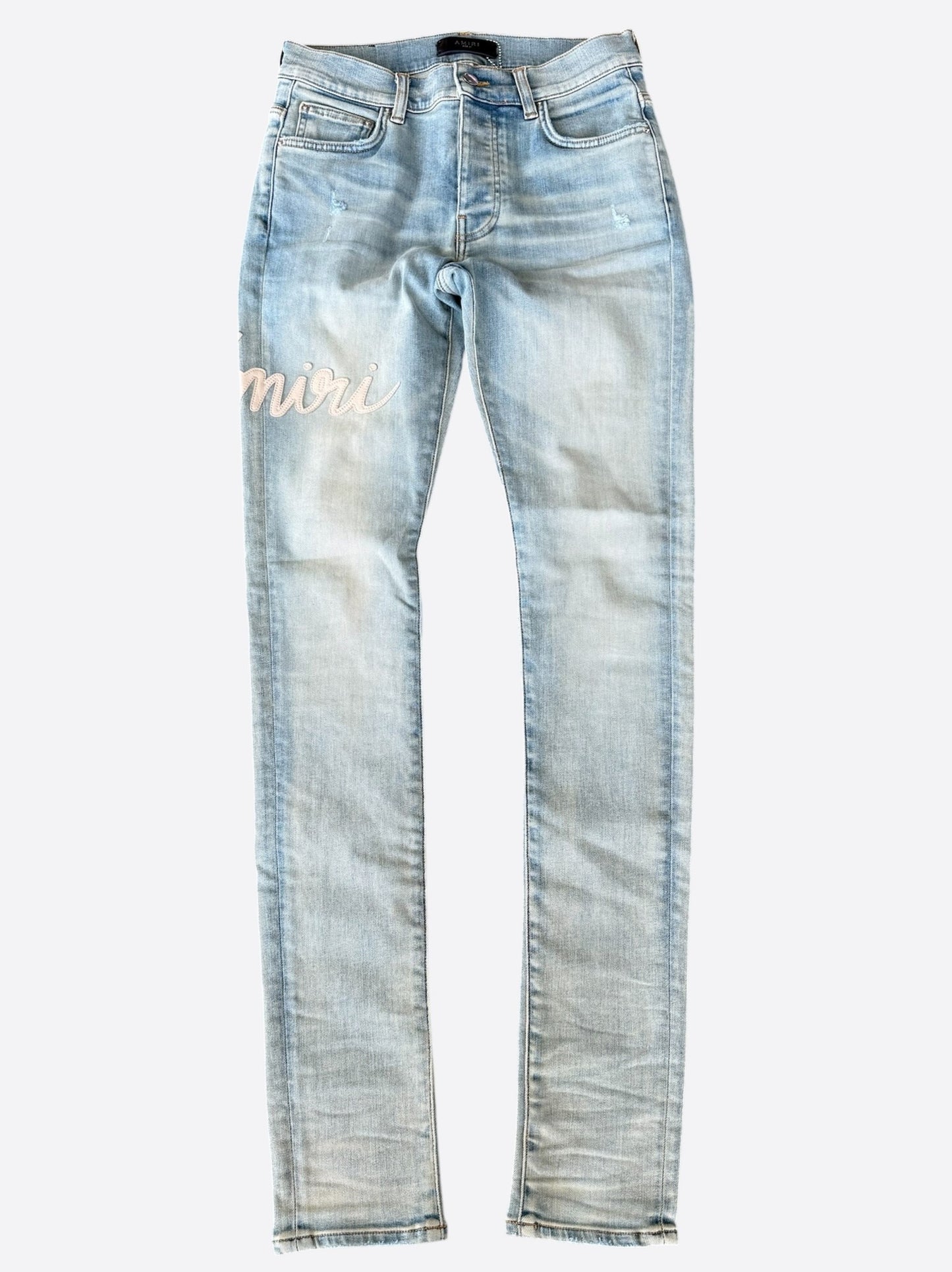Amiri Clay Indigo & White Script Applique Logo Jeans